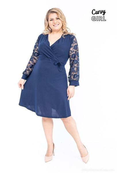 Immagine di CURVY GIRL BELTED PUFF SLEEVE LACE DRESS